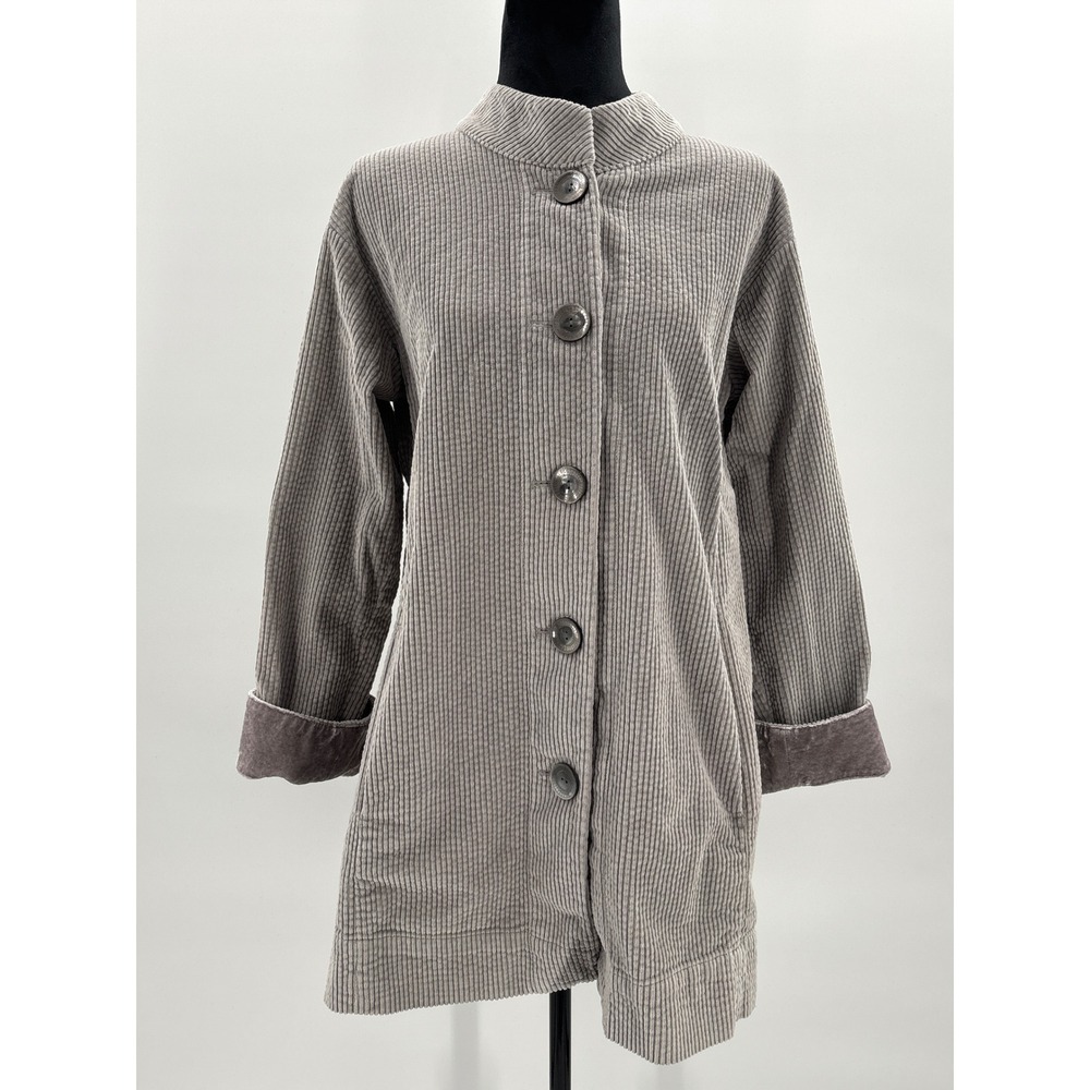 J Jill Corduroy Mandarin Collar Button Front Long Sleeve Tunic Shirt Women Small